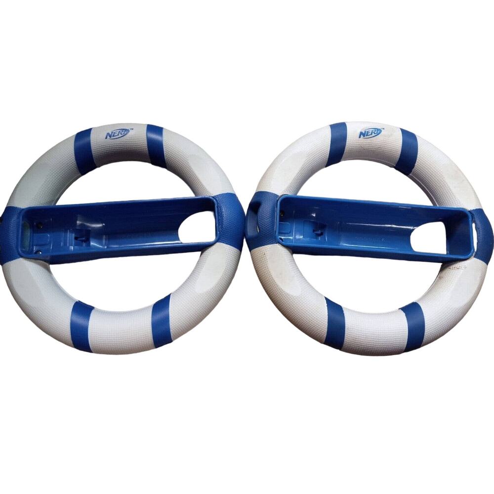 Pair of Nerf Wii Steering Wheels White Blue for Nintendo Wii Controllers